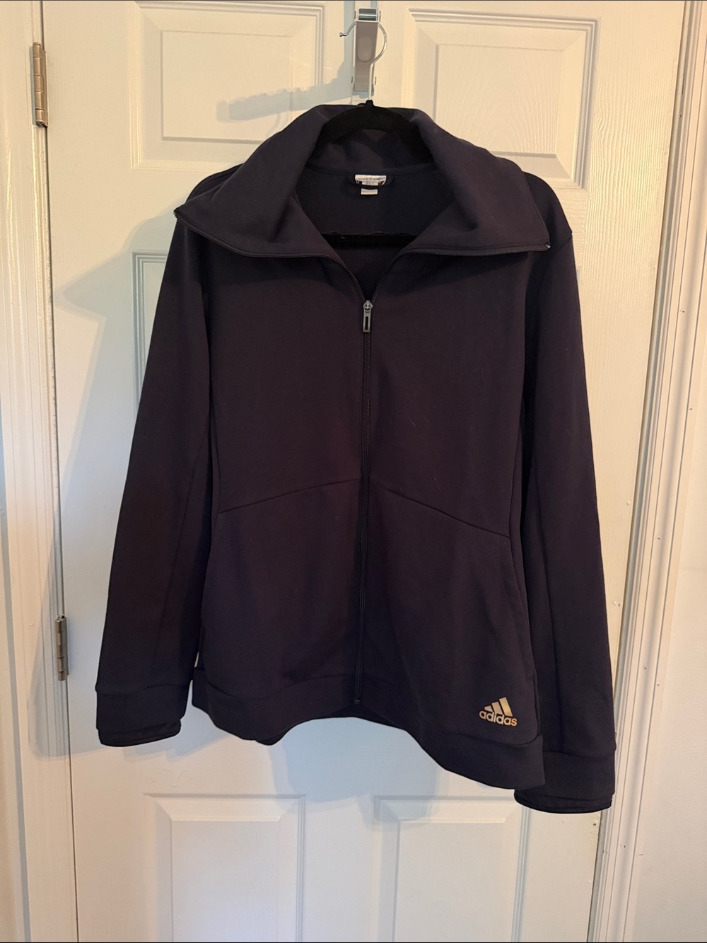 adidas Navy Zip-Up Hooded Jacket with Gold Logo
